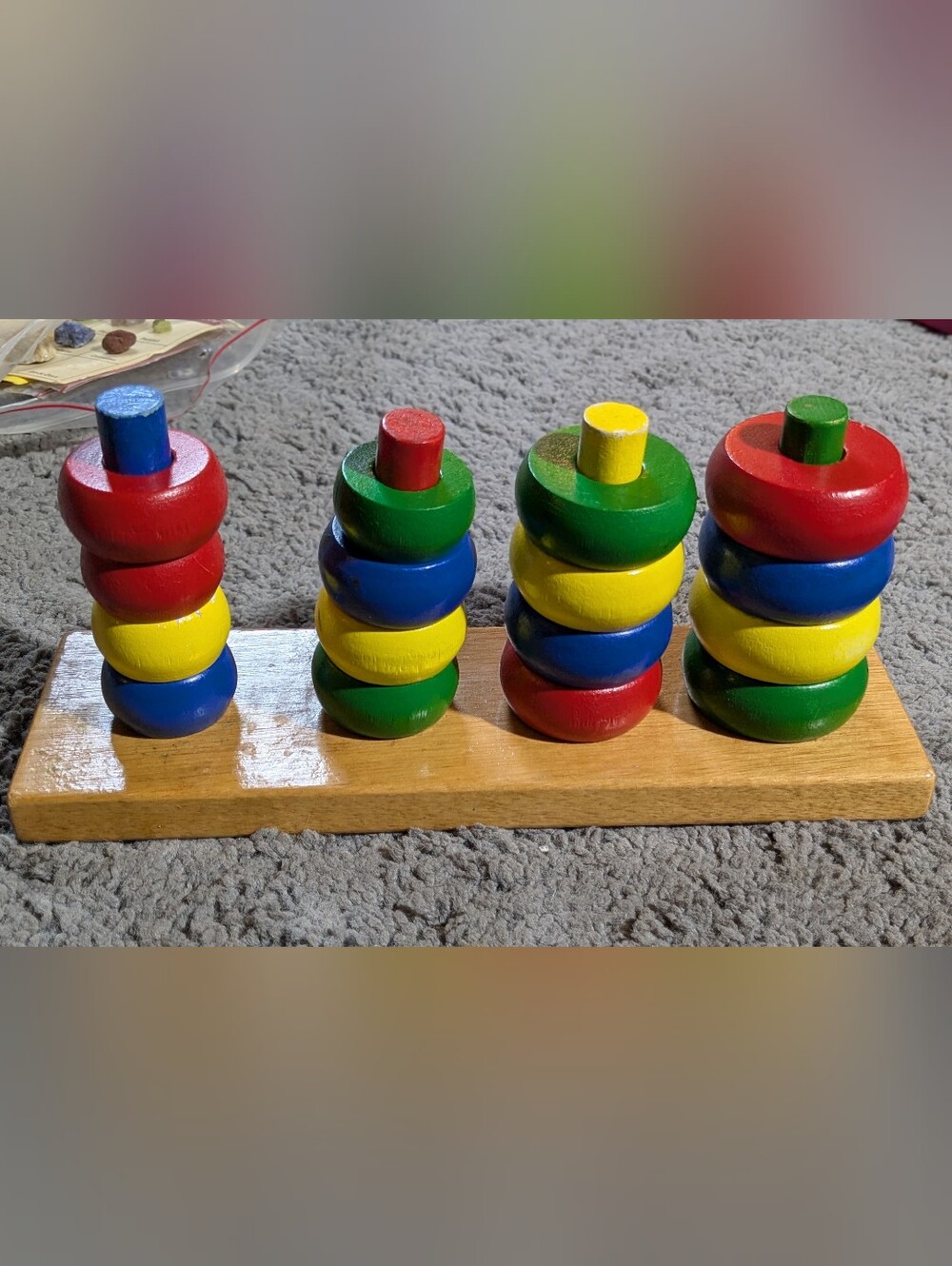 Vintage 1980s Colorful Wooden Ring Stacking Toy for Kids - 12 Rings Included